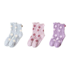 Sweetnana 3-Pack Polka Dot Series Cozy Crew Socks for Women, Thickened Non-Slip Slipper Socks, Ideal for Winter Warmth and Comfortable Lounge Wear