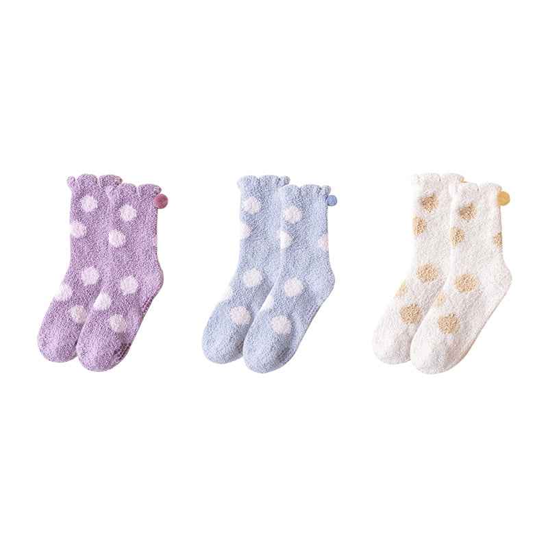 Sweetnana 3-Pack Polka Dot Series Cozy Crew Socks for Women, Thickened Non-Slip Slipper Socks, Ideal for Winter Warmth and Comfortable Lounge Wear