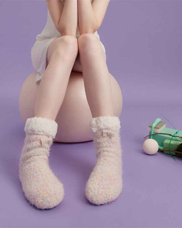 Sweetnana Women’s Cozy Crew Slipper Socks, Cute Colorful Non-Slip Fuzzy Socks, Super Soft Thickened Lounge Wear Socks, Perfect for Winter Comfort and Warmth