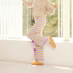 Sweetnana 2024 F/W Colorful striped bow-knot lounge pants, Coral fleece fabric, thickened and warm, Nine-point pants, Colorful home pants pajama pants, Also can be worn outside.