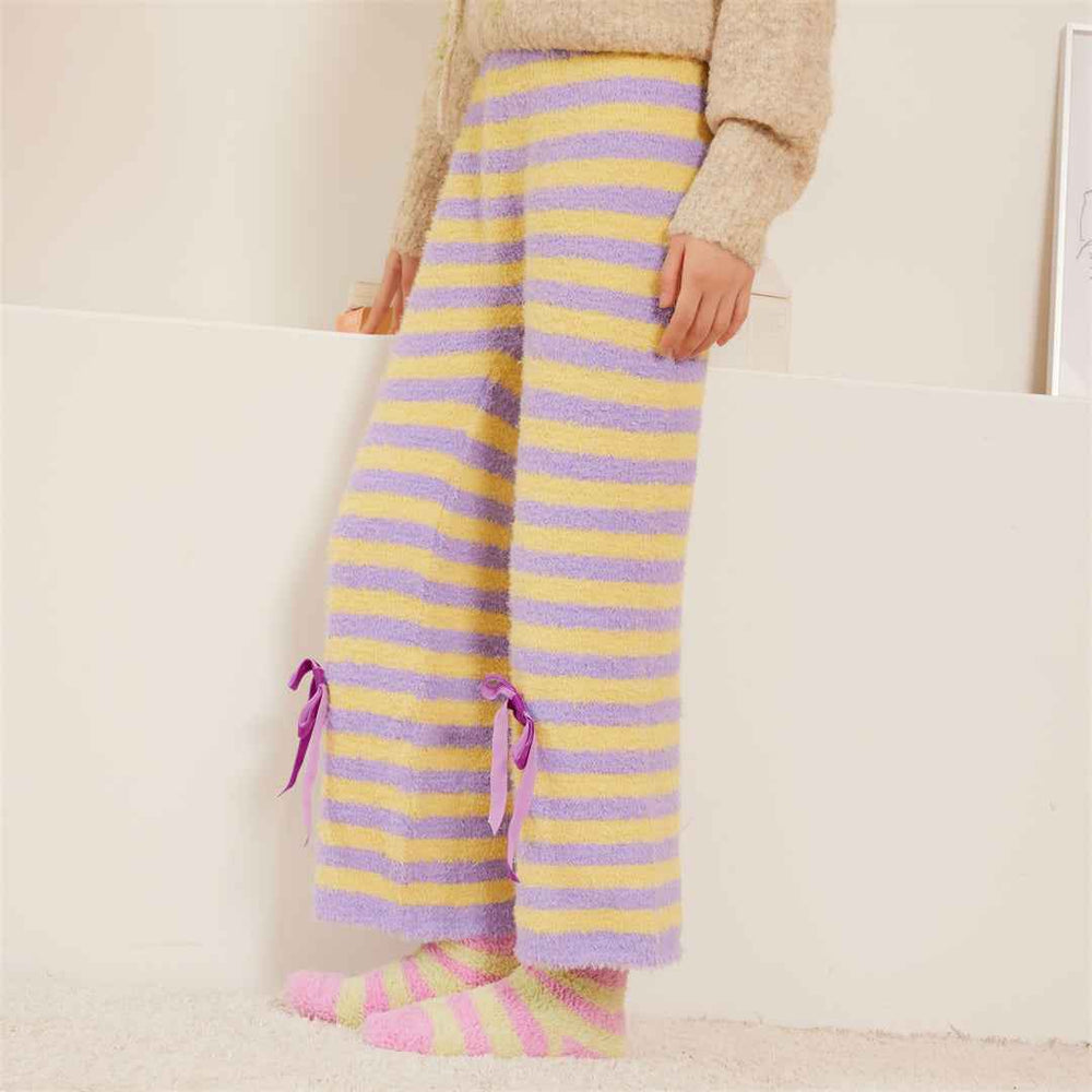 Colorful Striped Bow Knot Lounge Pants Thickened Nine Point Home Pajama Pants