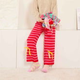Colorful Striped Bow Knot Lounge Pants Coral Fleece Nine Point Home Pants