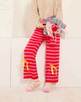 Colorful Striped Bow Knot Lounge Pants Coral Fleece Nine Point Home Pants