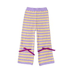 Sweetnana 2024 F/W Colorful striped bow-knot lounge pants, Coral fleece fabric, thickened and warm, Nine-point pants, Colorful home pants pajama pants, Also can be worn outside.