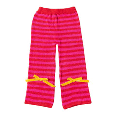 Colorful Striped Bow Knot Lounge Pants Coral Fleece Nine Point Home Pants