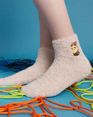 Sweetnana Cozy Crew Socks for Women: 3-Pack Cute Embroidered Fuzzy Socks, Thickened Non-slip and Warm, Lounge Wear & Winter Stockings