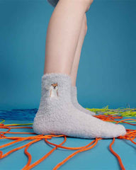 Sweetnana Cozy Crew Socks for Women: 3-Pack Cute Embroidered Fuzzy Socks, Thickened Non-slip and Warm, Lounge Wear & Winter Stockings