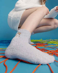 Sweetnana Cozy Crew Socks for Women: 3-Pack Cute Embroidered Fuzzy Socks, Thickened Non-slip and Warm, Lounge Wear & Winter Stockings