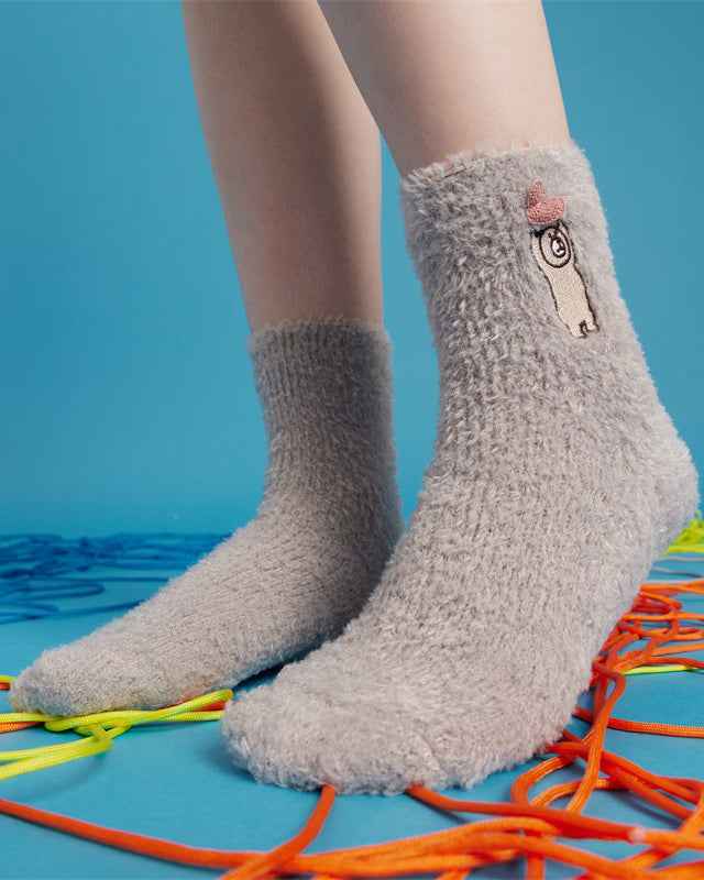 Sweetnana Cozy Crew Socks for Women: 3-Pack Cute Embroidered Fuzzy Socks, Thickened Non-slip and Warm, Lounge Wear & Winter Stockings