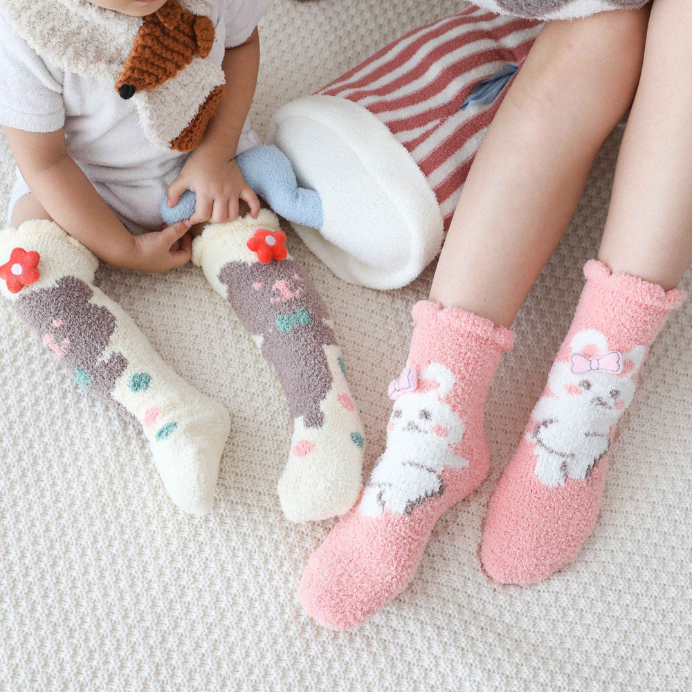 3-Pack Adult Kids Crew Socks Cartoon Jacquard Series Cozy Thick Non Slip Socks