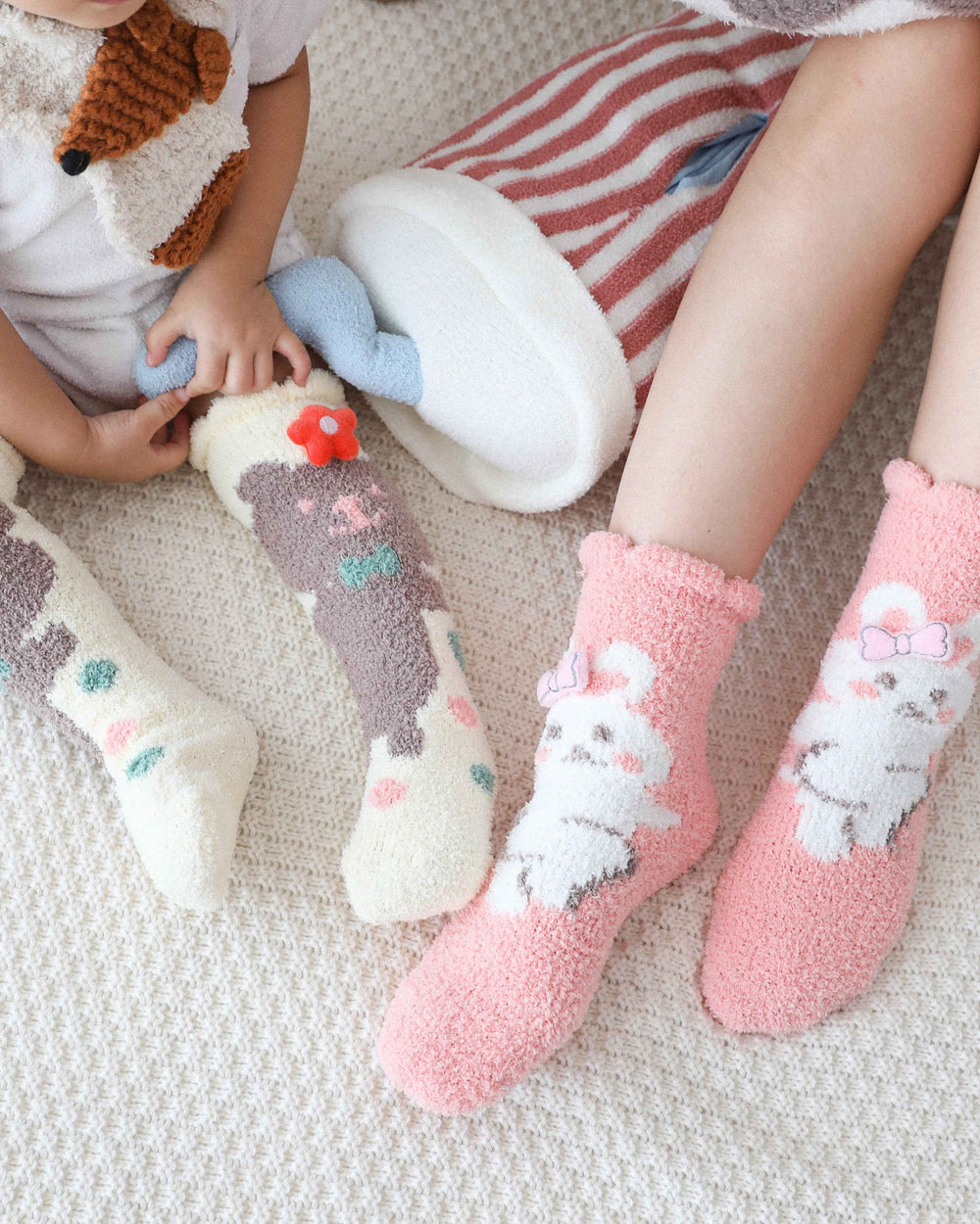3-Pack Adult Kids Crew Socks Cartoon Jacquard Series Cozy Thick Non Slip Socks