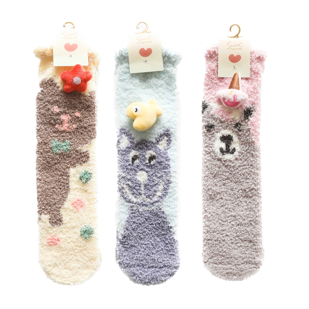 3-Pack Adult Kids Crew Socks Cartoon Jacquard Series Cozy Thick Non Slip Socks