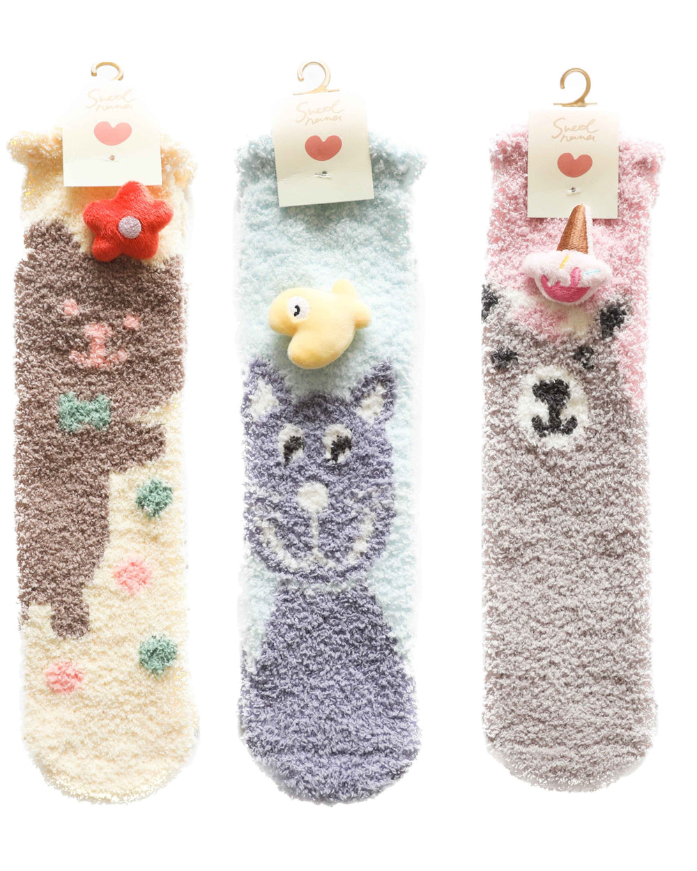 3-Pack Adult Kids Crew Socks Cartoon Jacquard Series Cozy Thick Non Slip Socks