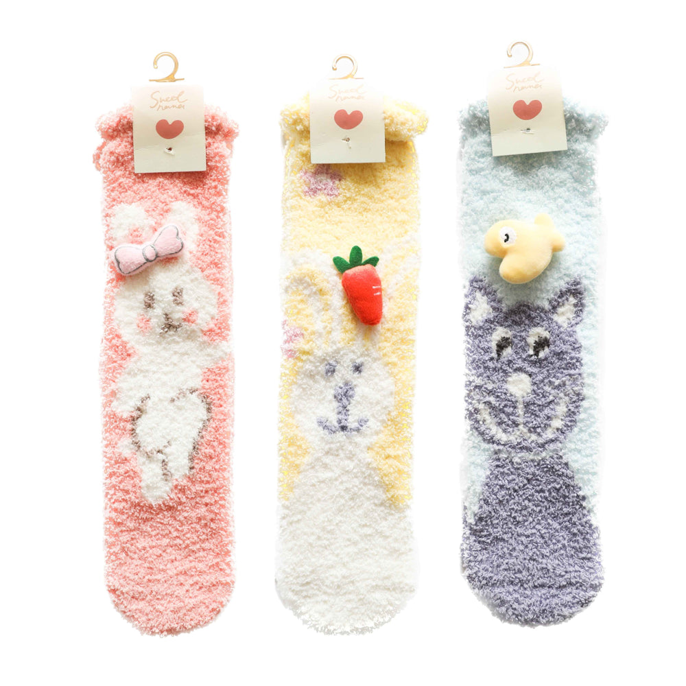 3-Pack Adult Kids Crew Socks Cartoon Jacquard Series Cozy Thick Non Slip Socks