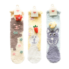 3-Pack Adult Kids Crew Socks Cartoon Jacquard Series Cozy Thick Non Slip Socks
