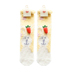 Adult Kids Crew Socks Cartoon Jacquard Series Cozy Thick Fuzzy Non Slip Socks