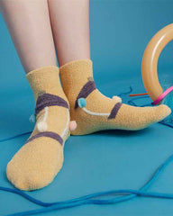 Sweetnana Cozy Cartoon Pattern Crew Socks for Women, Thickened Fuzzy Winter Stockings, Cute Tube Socks, Super Soft and Warm Women’s Cozy Socks for All-Day Comfort