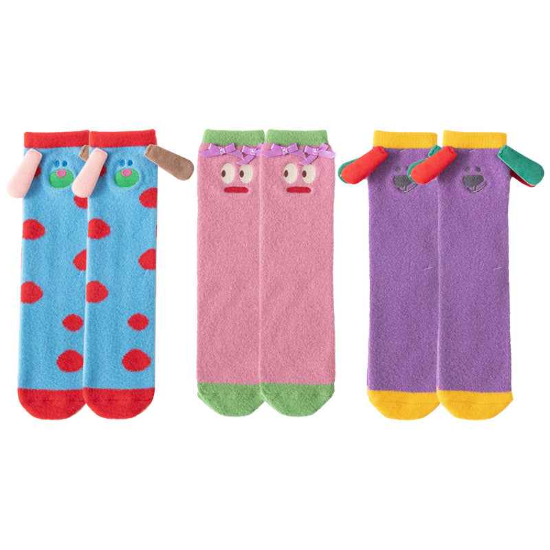 Sweetnana 3-Pack Cozy Crew Socks for Women & Kids - Funny Big Ears Series Cute Fuzzy Winter Stockings - Thickened Tube Socks for Lounge Wear