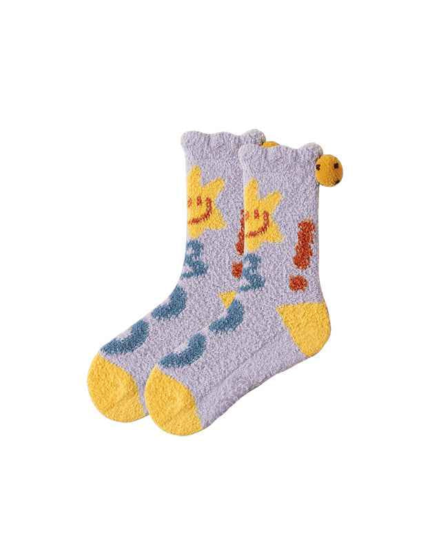 Sweetnana Women’s Cozy Crew Socks – Super Soft and Anti-Slip Slipper Socks, Smiley Face Series for Winter Lounge Wear