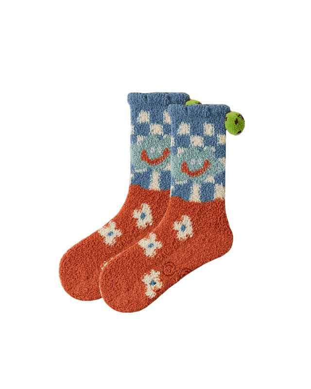 Sweetnana Women’s Cozy Crew Socks – Super Soft and Anti-Slip Slipper Socks, Smiley Face Series for Winter Lounge Wear