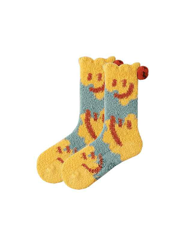 Sweetnana Women’s Cozy Crew Socks – Super Soft and Anti-Slip Slipper Socks, Smiley Face Series for Winter Lounge Wear