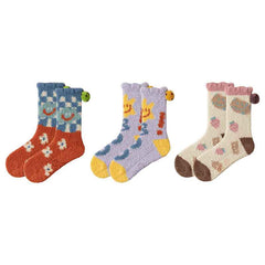 Sweetnana 3-Pack Women’s Cozy Crew Socks – Super Soft Non-Slip Slipper Socks with Smiley Face Designs, Thickened and Fuzzy for Winter