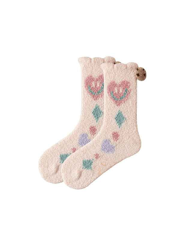 Sweetnana Women’s Cozy Crew Socks – Super Soft and Anti-Slip Slipper Socks, Smiley Face Series for Winter Lounge Wear