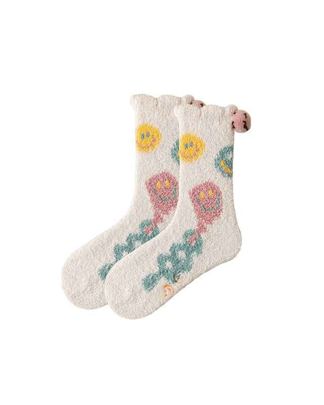 Sweetnana Women’s Cozy Crew Socks – Super Soft and Anti-Slip Slipper Socks, Smiley Face Series for Winter Lounge Wear