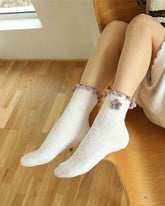 Sweetnana 3-Pack Little Fairy Lace Series Cozy Crew Socks for Women, Thickened and Cute for Winter Warmth