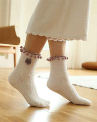 Sweetnana 3-Pack Little Fairy Lace Series Cozy Crew Socks for Women, Thickened and Cute for Winter Warmth