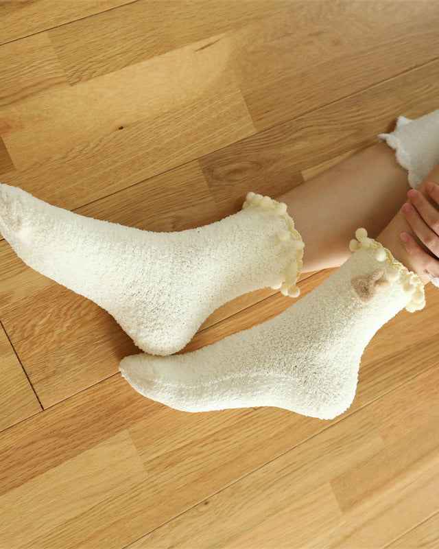 Gift Box Set Women Crew Socks Little Fairy Lace Thick Warm Cute Non Slip Socks