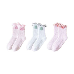 Sweetnana 3-Pack Little Fairy Lace Series Cozy Crew Socks for Women, Thickened and Cute for Winter Warmth