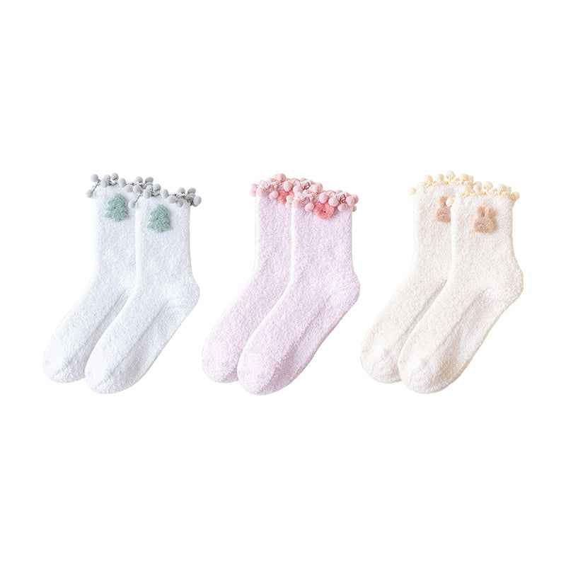 Sweetnana 3-Pack Little Fairy Lace Series Cozy Crew Socks for Women, Thickened and Cute for Winter Warmth