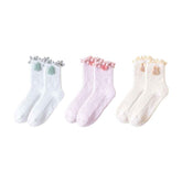 Sweetnana 3-Pack Little Fairy Lace Series Cozy Crew Socks for Women, Thickened and Cute for Winter Warmth