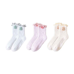 Sweetnana 3-Pack Little Fairy Lace Series Cozy Crew Socks for Women, Thickened and Cute for Winter Warmth