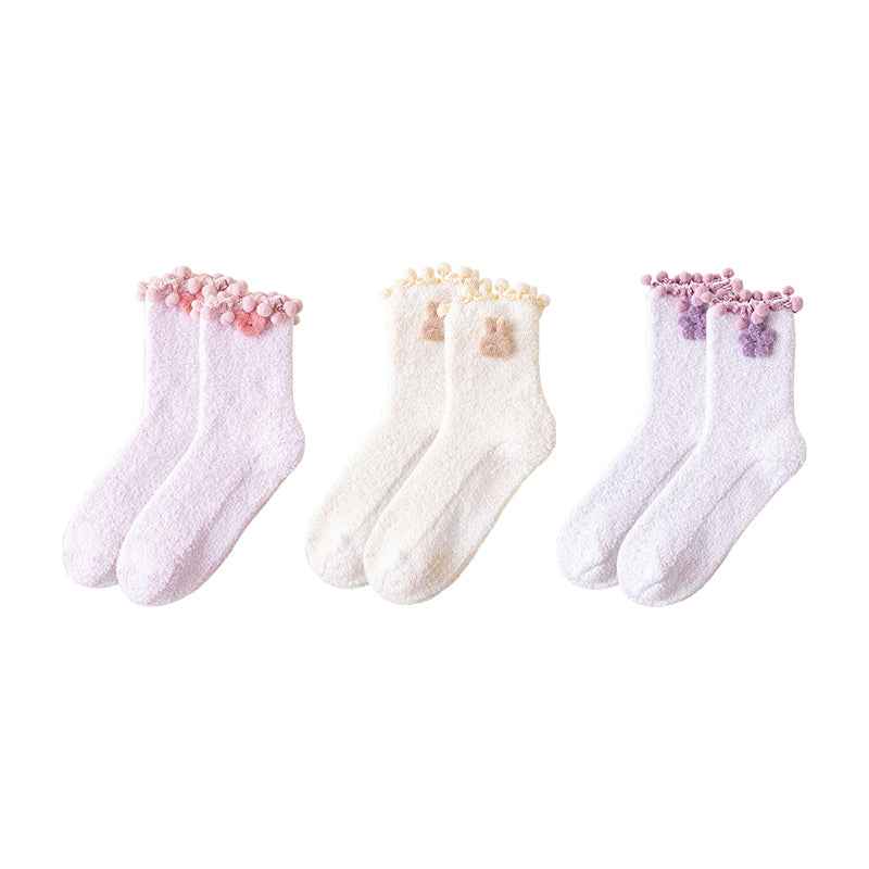 Sweetnana 3-Pack Little Fairy Lace Series Cozy Crew Socks for Women, Thickened and Cute for Winter Warmth