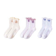 Sweetnana 3-Pack Little Fairy Lace Series Cozy Crew Socks for Women, Thickened and Cute for Winter Warmth