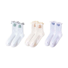 Sweetnana 3-Pack Little Fairy Lace Series Cozy Crew Socks for Women, Thickened and Cute for Winter Warmth
