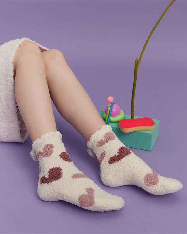 Sweetnana 3-Pack "Love Jacquard" Series Cozy Crew Socks for Women, Thickened Non-Slip Fuzzy Lounge Socks for Winter Warmth and Style