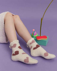 Sweetnana 3-Pack "Love Jacquard" Series Cozy Crew Socks for Women, Thickened Non-Slip Fuzzy Lounge Socks for Winter Warmth and Style