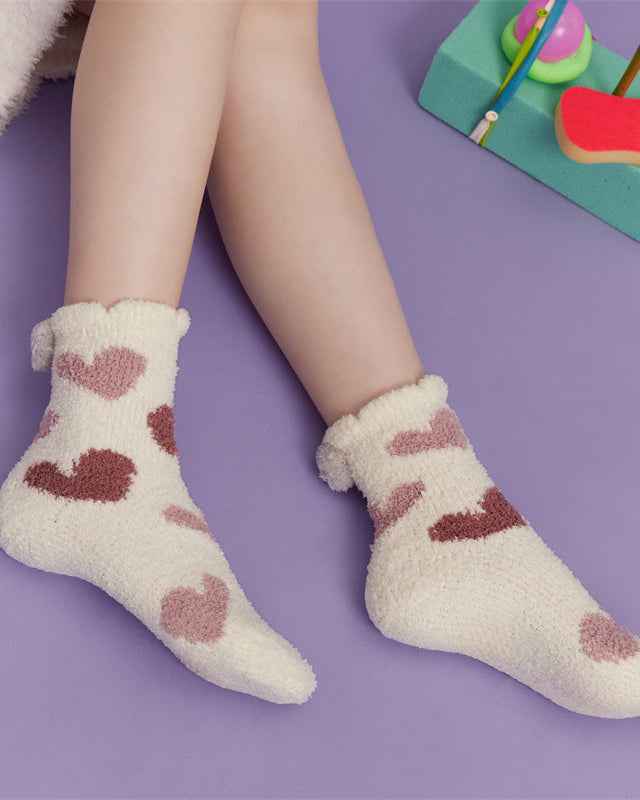 Sweetnana 3-Pack "Love Jacquard" Series Cozy Crew Socks for Women, Thickened Non-Slip Fuzzy Lounge Socks for Winter Warmth and Style