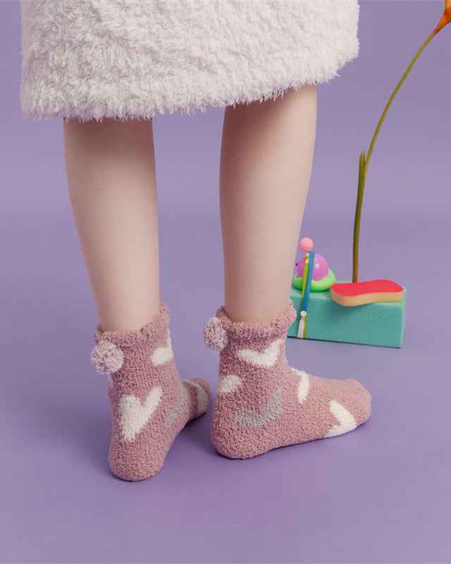 Sweetnana 3-Pack "Love Jacquard" Series Cozy Crew Socks for Women, Thickened Non-Slip Fuzzy Lounge Socks for Winter Warmth and Style