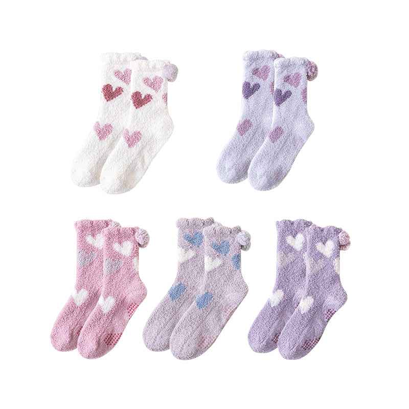 Sweetnana Cozy Crew Socks for Women, "Love Jacquard" Design Super Soft Non-Slip Fuzzy Lounge Socks for All-Day Comfort and Style