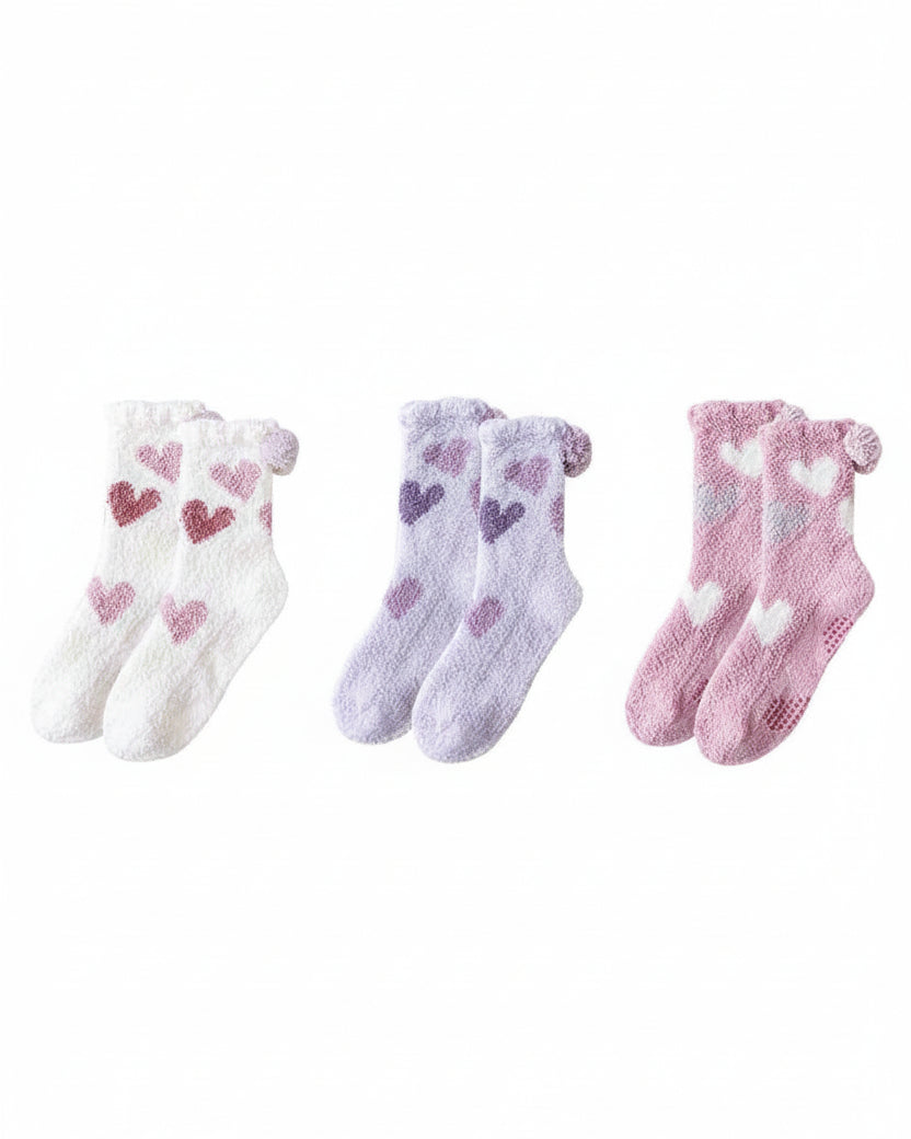 Sweetnana 3-Pack "Love Jacquard" Series Cozy Crew Socks for Women, Thickened Non-Slip Fuzzy Lounge Socks for Winter Warmth and Style