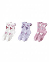 Sweetnana 3-Pack "Love Jacquard" Series Cozy Crew Socks for Women, Thickened Non-Slip Fuzzy Lounge Socks for Winter Warmth and Style