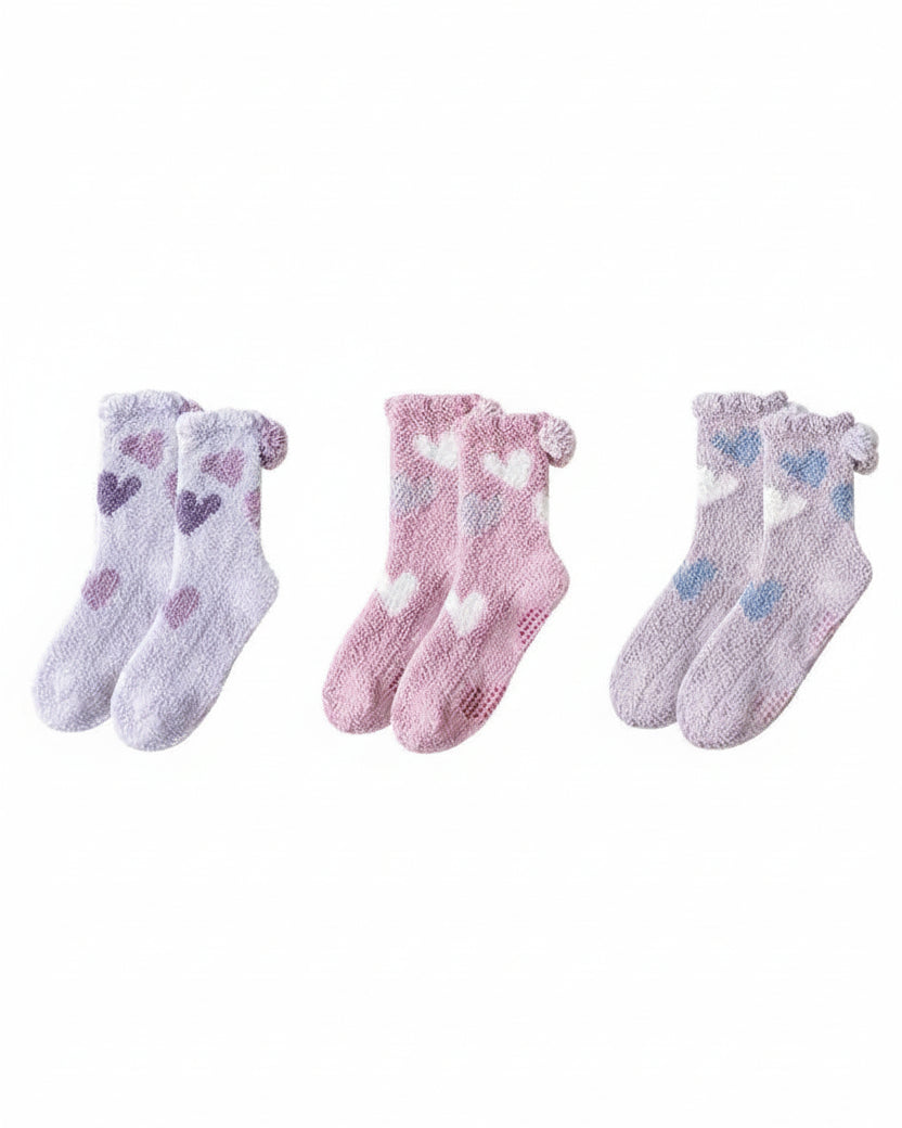 Sweetnana 3-Pack "Love Jacquard" Series Cozy Crew Socks for Women, Thickened Non-Slip Fuzzy Lounge Socks for Winter Warmth and Style