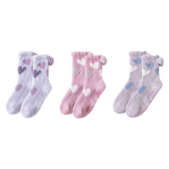 Sweetnana 3-Pack "Love Jacquard" Series Cozy Crew Socks for Women, Thickened Non-Slip Fuzzy Lounge Socks for Winter Warmth and Style