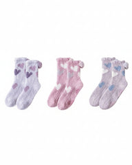 Sweetnana 3-Pack "Love Jacquard" Series Cozy Crew Socks for Women, Thickened Non-Slip Fuzzy Lounge Socks for Winter Warmth and Style