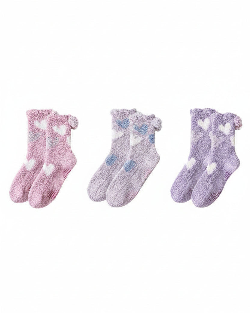 Sweetnana 3-Pack "Love Jacquard" Series Cozy Crew Socks for Women, Thickened Non-Slip Fuzzy Lounge Socks for Winter Warmth and Style