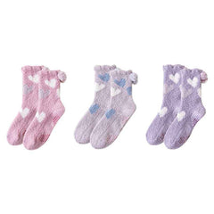 Sweetnana 3-Pack "Love Jacquard" Series Cozy Crew Socks for Women, Thickened Non-Slip Fuzzy Lounge Socks for Winter Warmth and Style